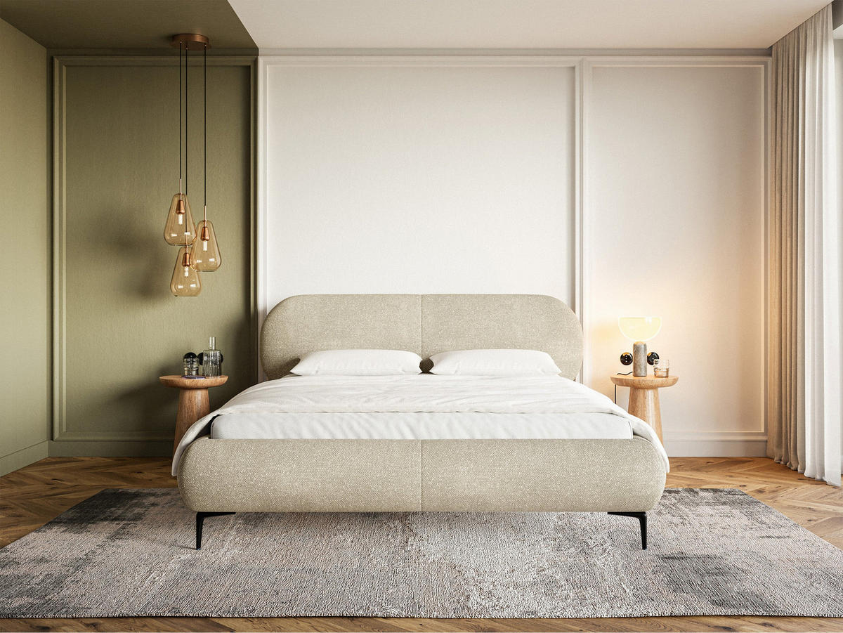 POLSTERBETT Ovalle Beige mit schwarzen Metallbeinen und Bettkasten 140 cm - Beige/Schwarz, Textil/Metall (140/200cm) - Selsey