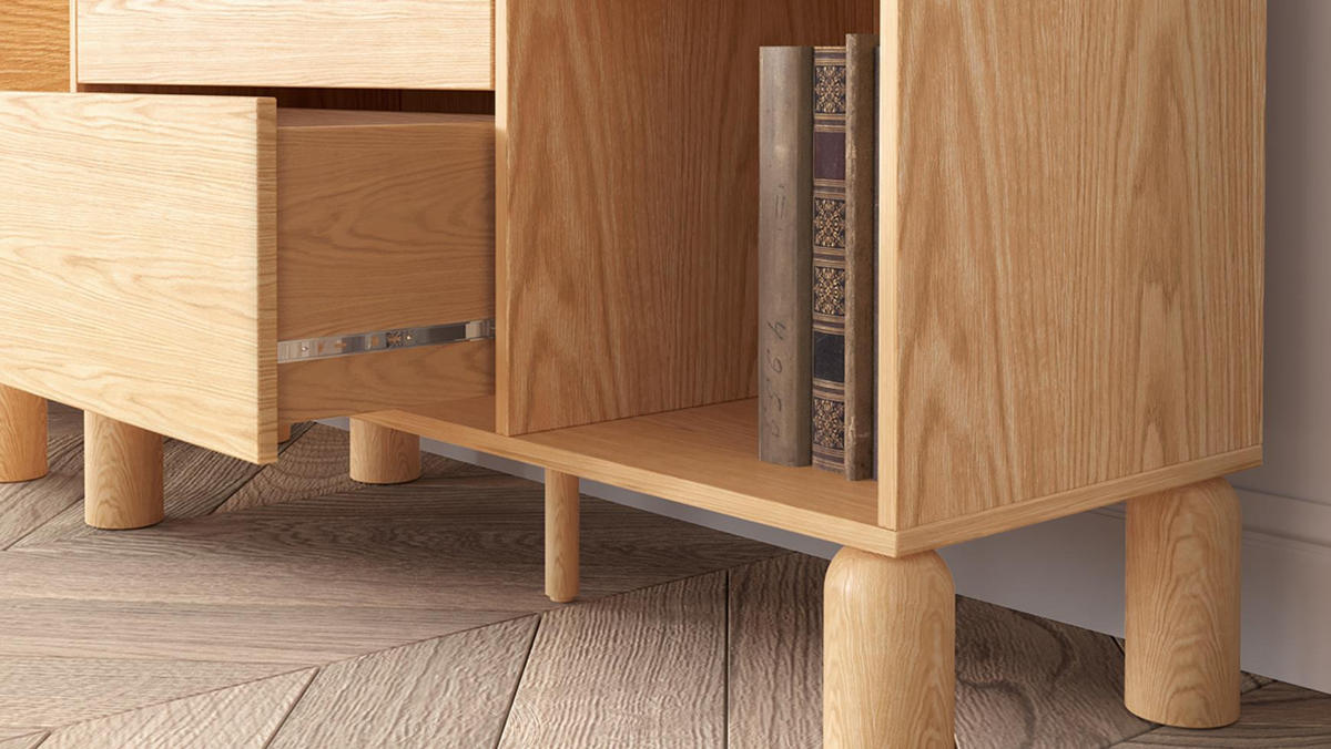 KOMMODE Sanden Eiche, dreitürige Sideboard - Eichefarben, Holzwerkstoff (140/92/41cm) - Bettso