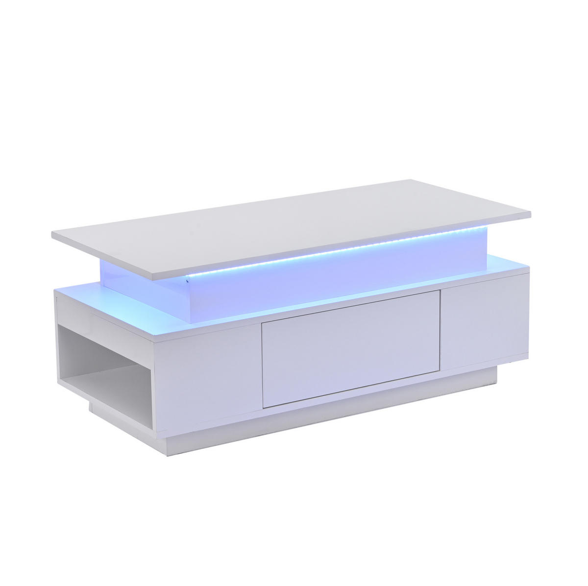 COUCHTISCH, höhenverstellbare Tischplatte, Hochglanz Weiß mit Stauraum & LED, 96/45/40 cm,Weiß - Weiß, Holzwerkstoff (45/96/40cm) - Redom