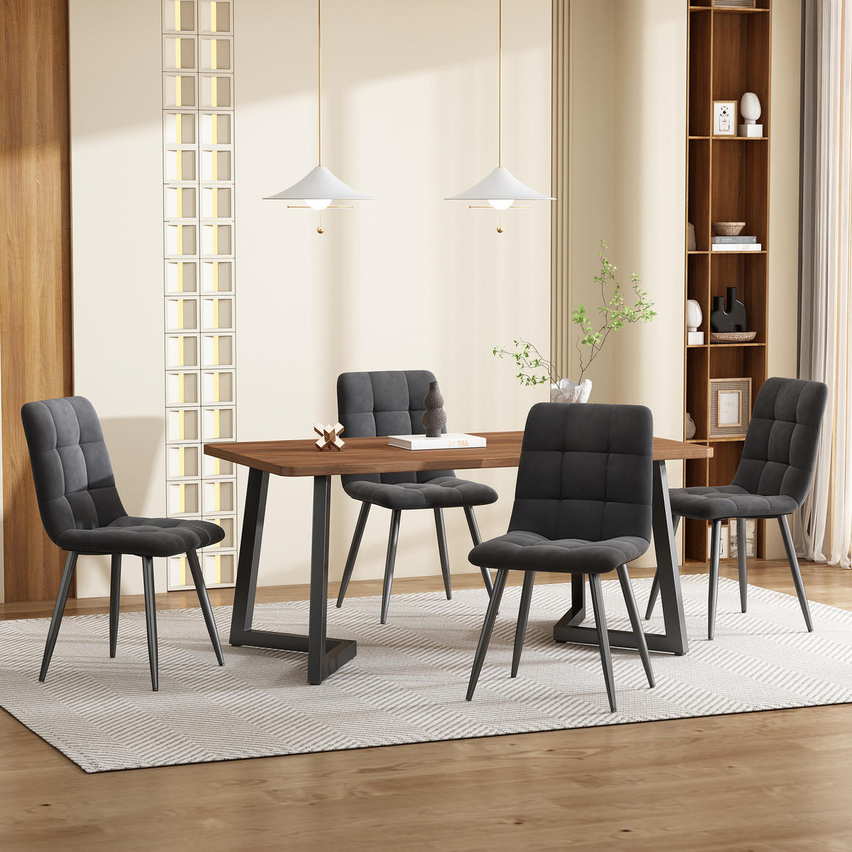 ESSGRUPPE Esstisch 4 Stühle MDF Walnuss Grau 5-tlg - Grau, Holzwerkstoff (117/75/68cm) - FLIEKS