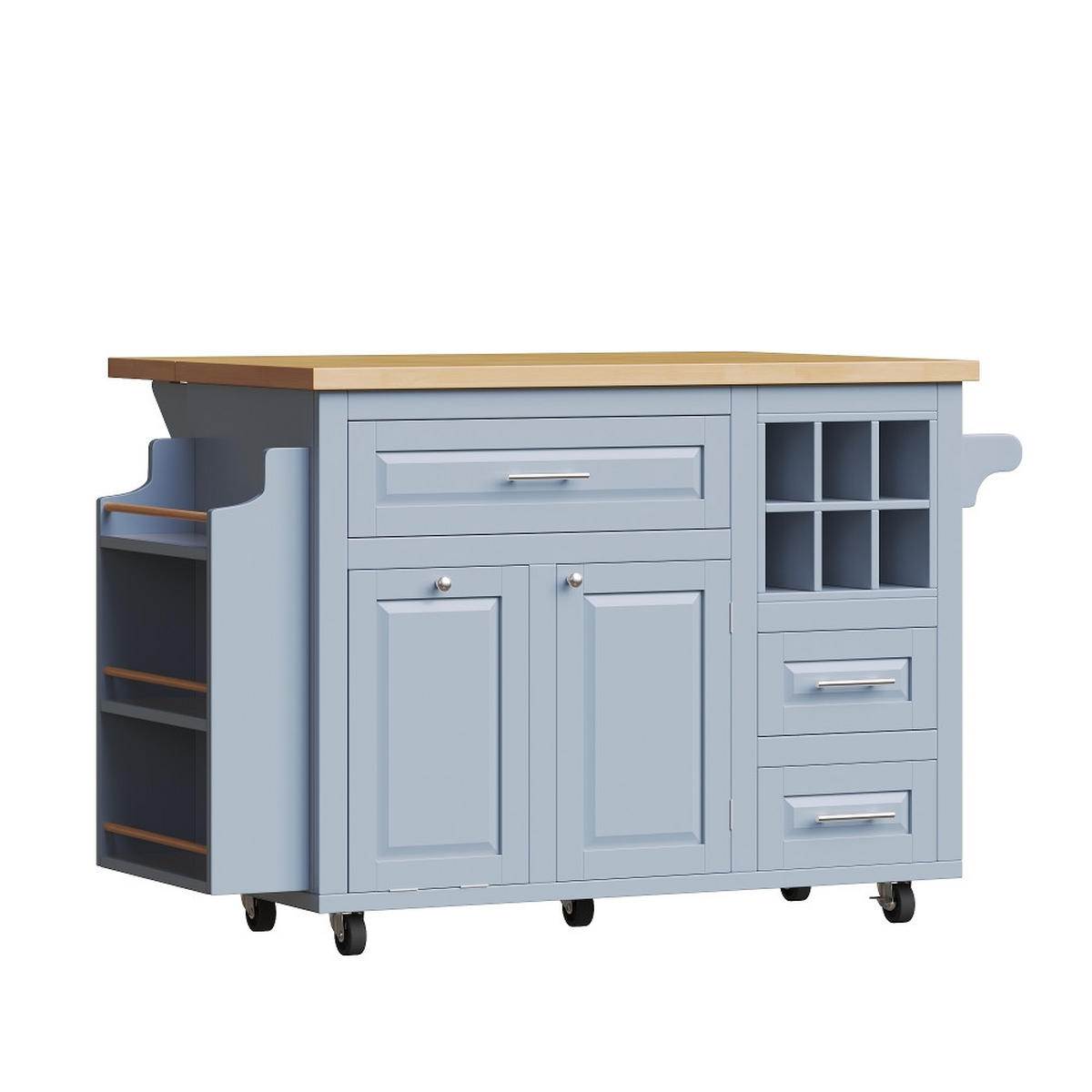 KÜCHENINSEL mit klappbarer Arbeitsplatte, MDF/Metall, 143/75/91 cm - Blau, Kunststoff (75/91/143cm) - Rolipo