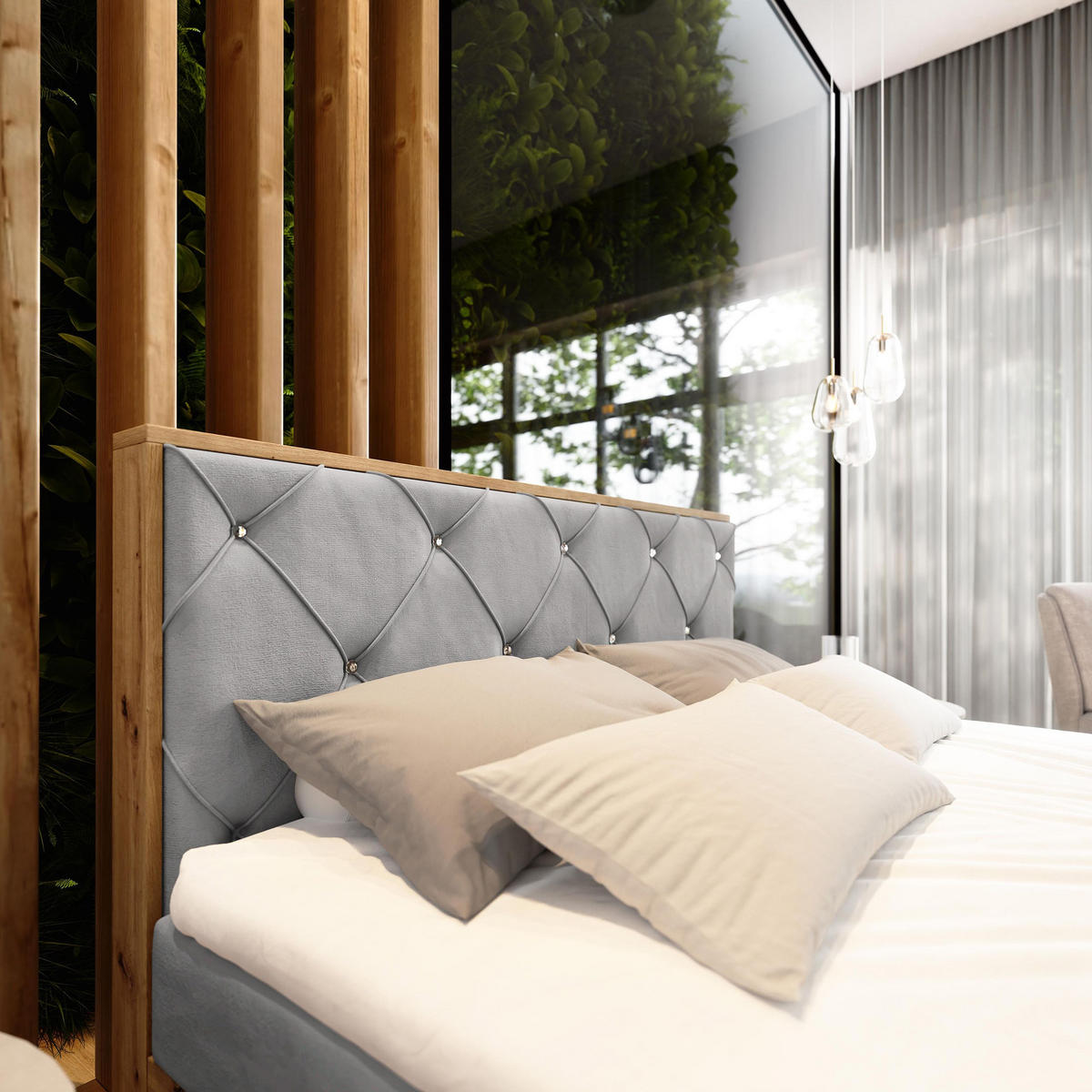 BOXBETT FOSCO 160x200 cm mit Matratze und Topper - Hellgrau - Hellgrau, Holz (160/200cm) - MASSENO