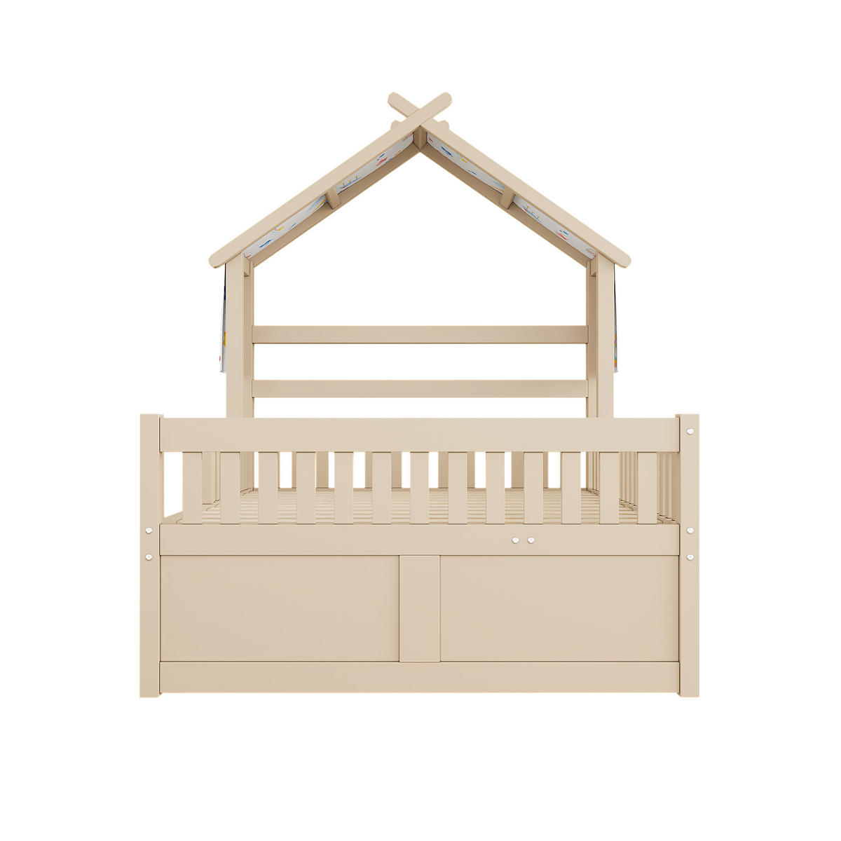 HAUSBETT 140/200 cm DE-03356, mit Ausziehbett, 3 Schubladen und Sicherheitsgittern, in Natur - Creme, Holz/Holzwerkstoff (140/200cm) - ComfortXL