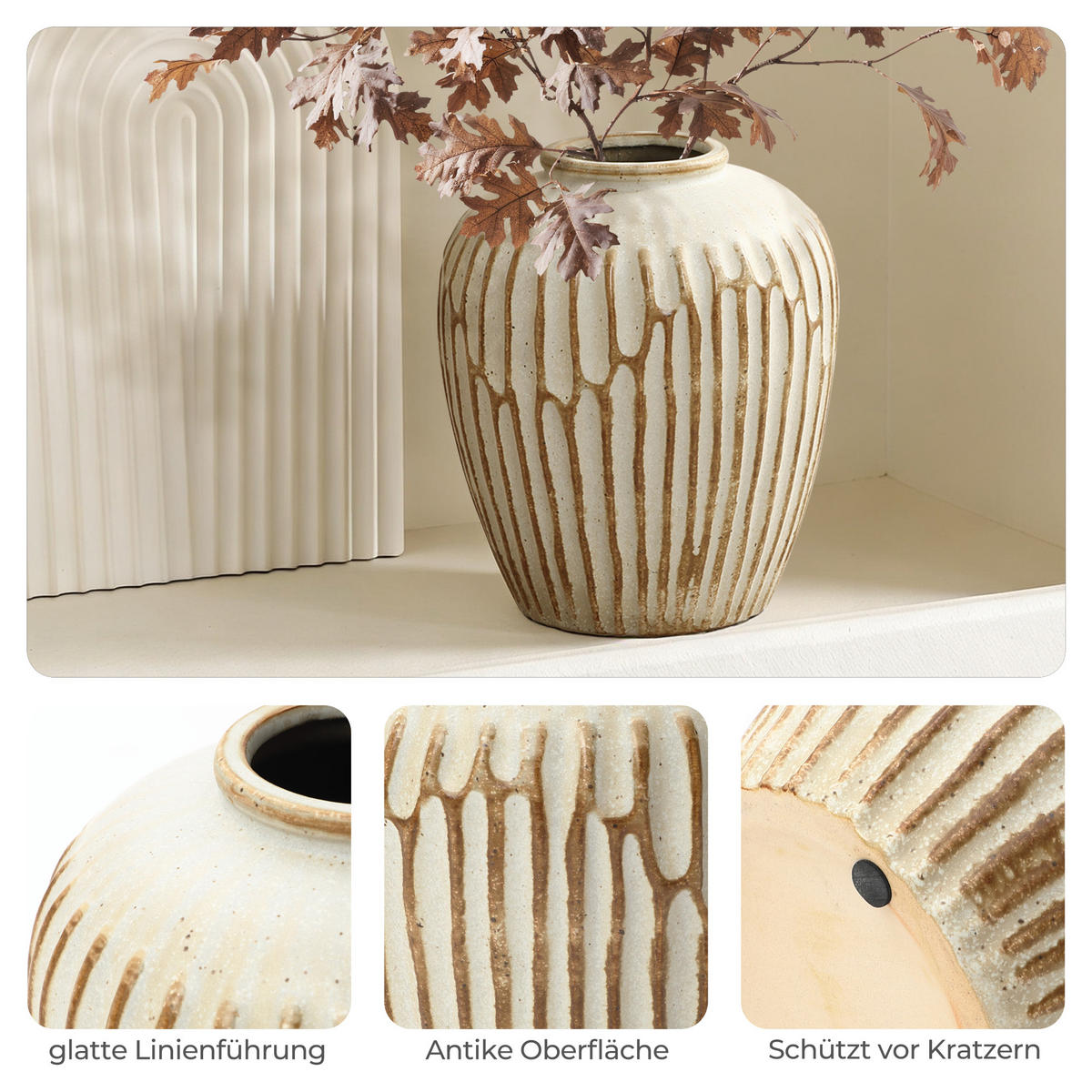 CERAMIC vase vintage look,beige,H 23.5cm - Beige, Keramik (23.5cm) - Hometopia