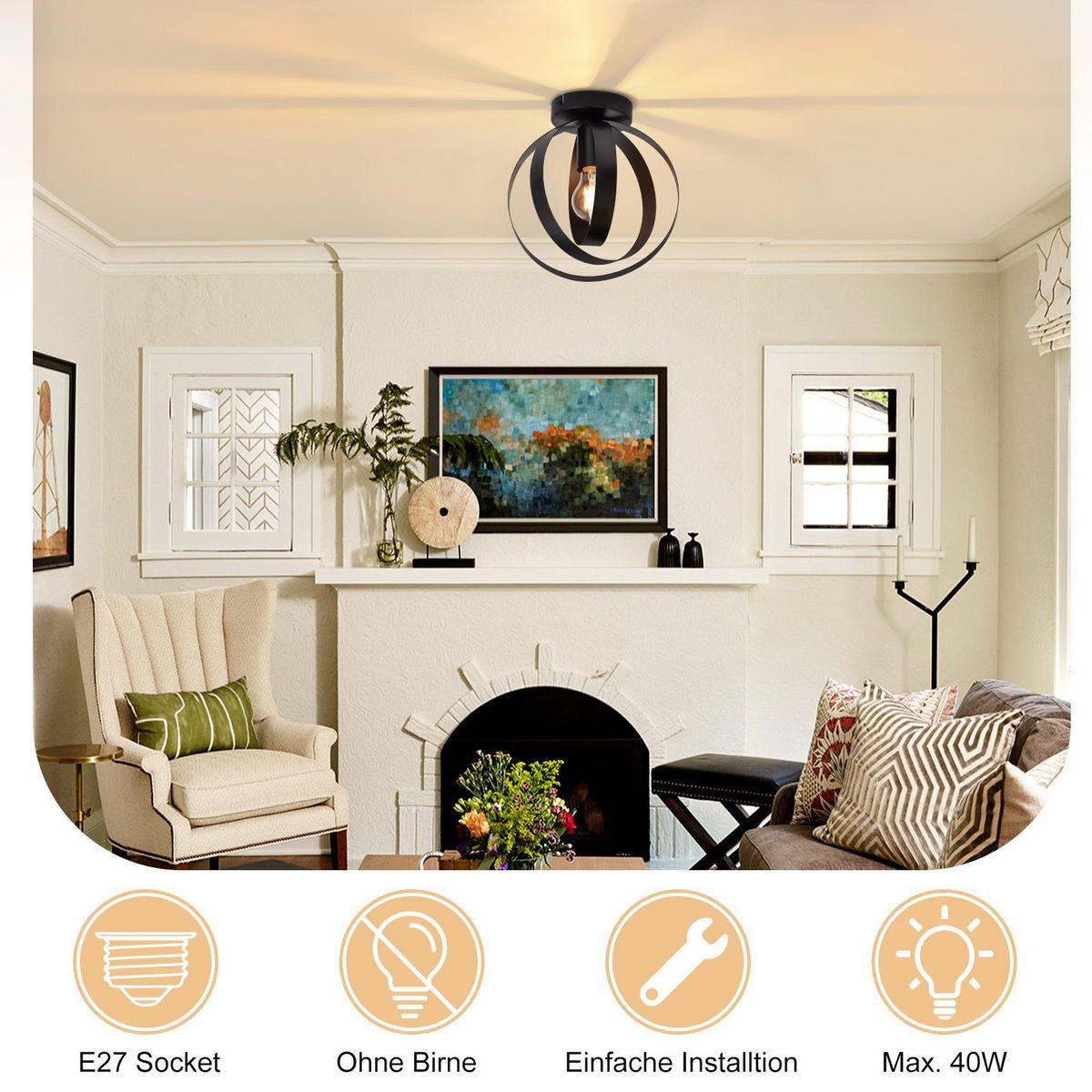 DECKENLEUCHTE Ansel 24/12/27 cm - Schwarz, Metall (24/12/27cm) - Nettlife