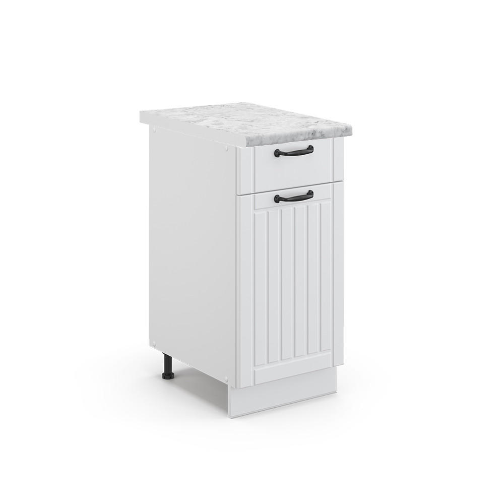 KÜCHENUNTERSCHRANK Fame-Line Weiß Landhaus 40 cm, AP Marmor - Creme/Weiß, Holzwerkstoff (40/82/60cm) - Vicco