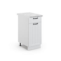 KÜCHENUNTERSCHRANK Fame-Line Weiß Landhaus 40 cm, AP Marmor - Creme/Weiß, Holzwerkstoff (40/82/60cm) - Vicco