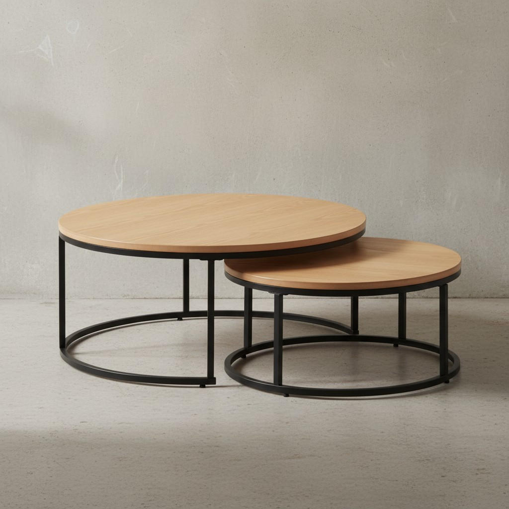 COUCHTISCH 2er Set Marmoroptik Metall Eichenholz Ineinanderschiebbar, Beige 80x80x36 cm - Beige/Schwarz, Holz/Metall (80/80/36cm) - KADIMA DESIGN