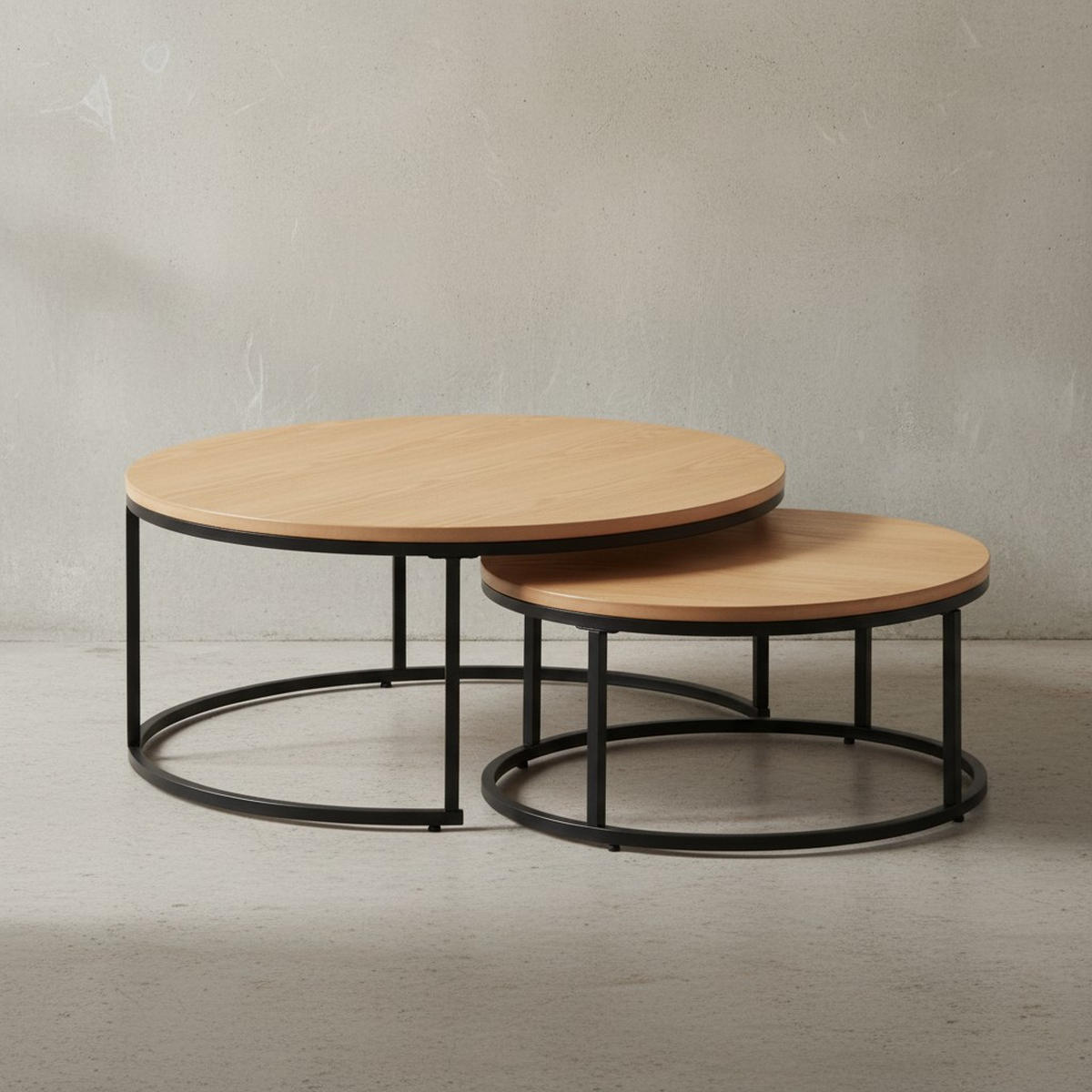 COUCHTISCH 2er Set Marmoroptik Metall Eichenholz Ineinanderschiebbar, Beige 80x80x36 cm - Beige/Schwarz, Holz/Metall (80/80/36cm) - KADIMA DESIGN