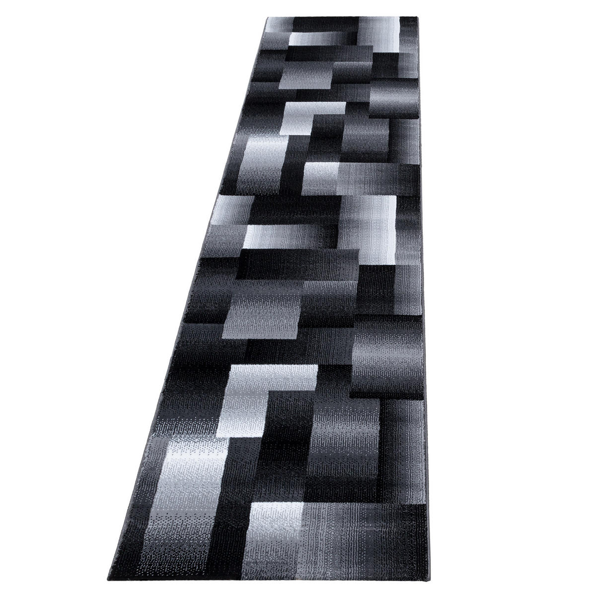 TEPPICH Kurzflor Abstrakt Karo Polypropylen saugroboter Wohnzimmer Schwarz Läufer 80x300 - Schwarz, Textil (80/300cm) - KADIMA DESIGN