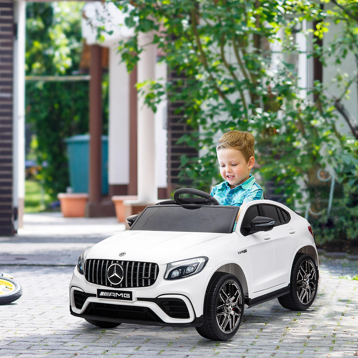 KINDER ELEKTROAUTO, Schwarz/Weiß, PP+ Metall - Weiß, Kunststoff (115/70/55cm) - HOMCOM