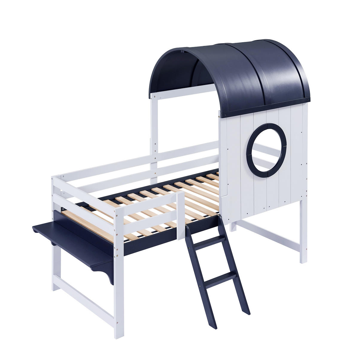 HAUSBETT 90/200 cm Weiß, Dunkelblau - Weiß/Dunkelblau, Holz/Holzwerkstoff - Raumix