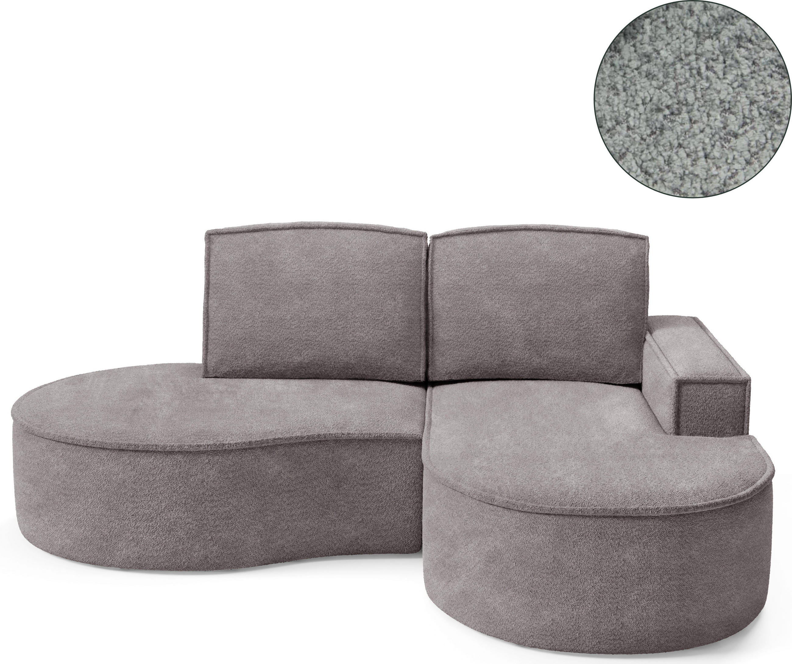 ECKSOFA MOLLY – Halbkreisförmig, Abriamo-Bouclé, Lose Kissen, Bouclé-Bezug, 210x157x88 cm, Rechts, Grau Seide - Hellgrau, Holz/Textil (210/157cm) - DomoHome