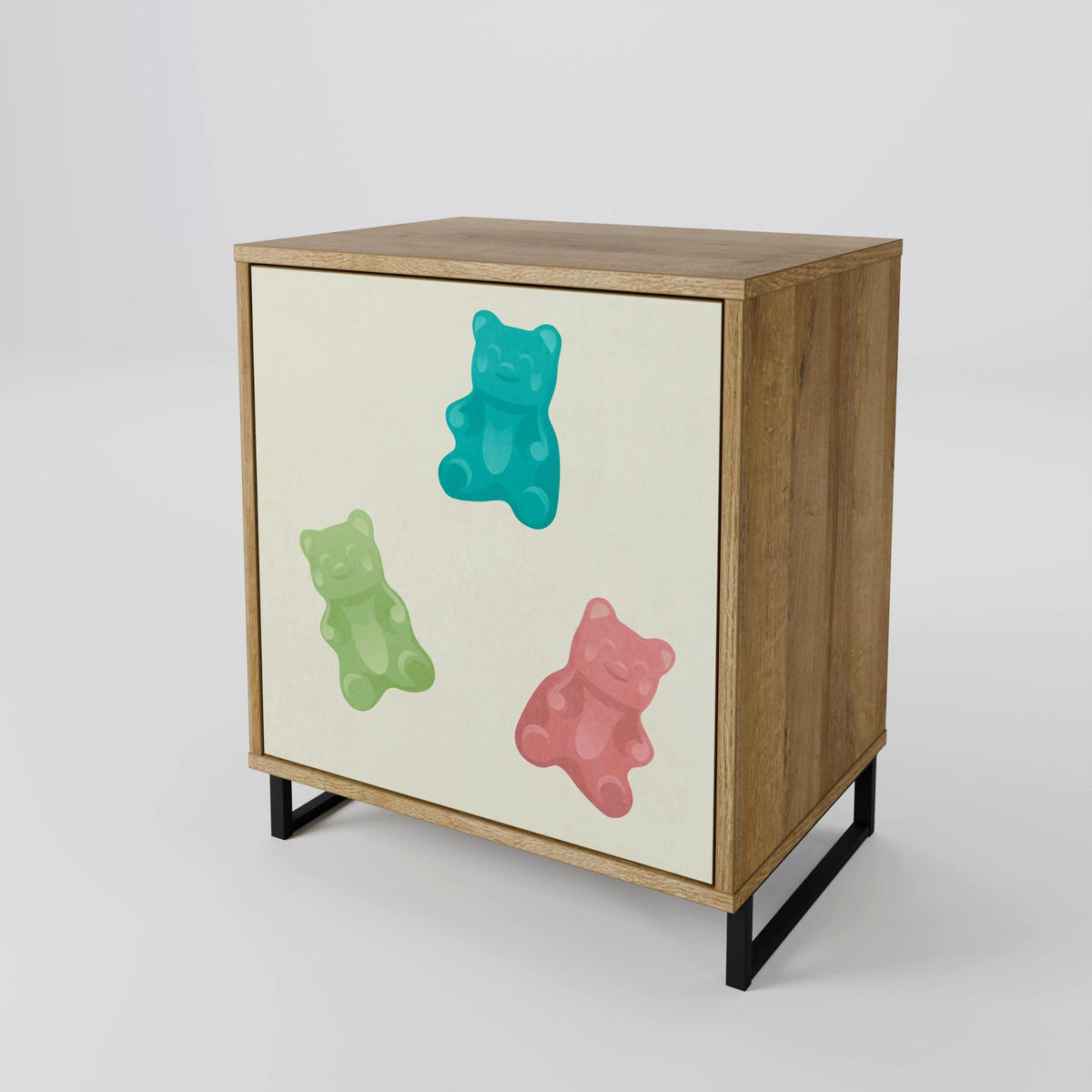 SIDEBOARD GUMMY BEARS, Eichefarben, 57,5x42x57,5 cm, Ohne Füße - Eichefarben/Multicolor, Holzwerkstoff (57.5/57.5/42cm) - SpaceRebels