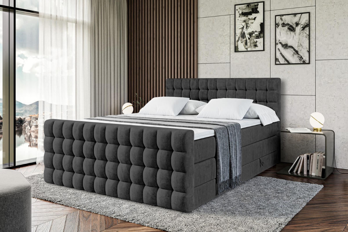 BOXSPRINGBETT VIONE-Z KING - 140 x 200 - H3/H4 - Schwarz - Schwarz, Holzwerkstoff (140/200cm) - ALTDECOR