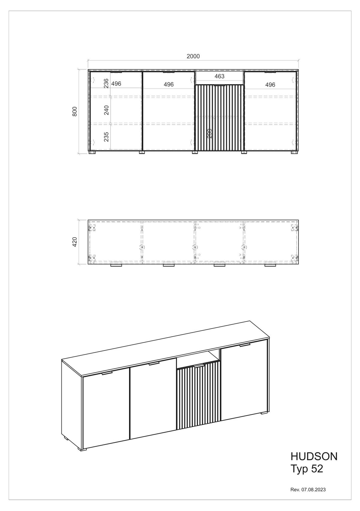 SIDEBOARD M17 Weiß Matt & Schwarz 200/80/42 cm breit - Weiß, Holzwerkstoff (200/80/42cm) - Livojo