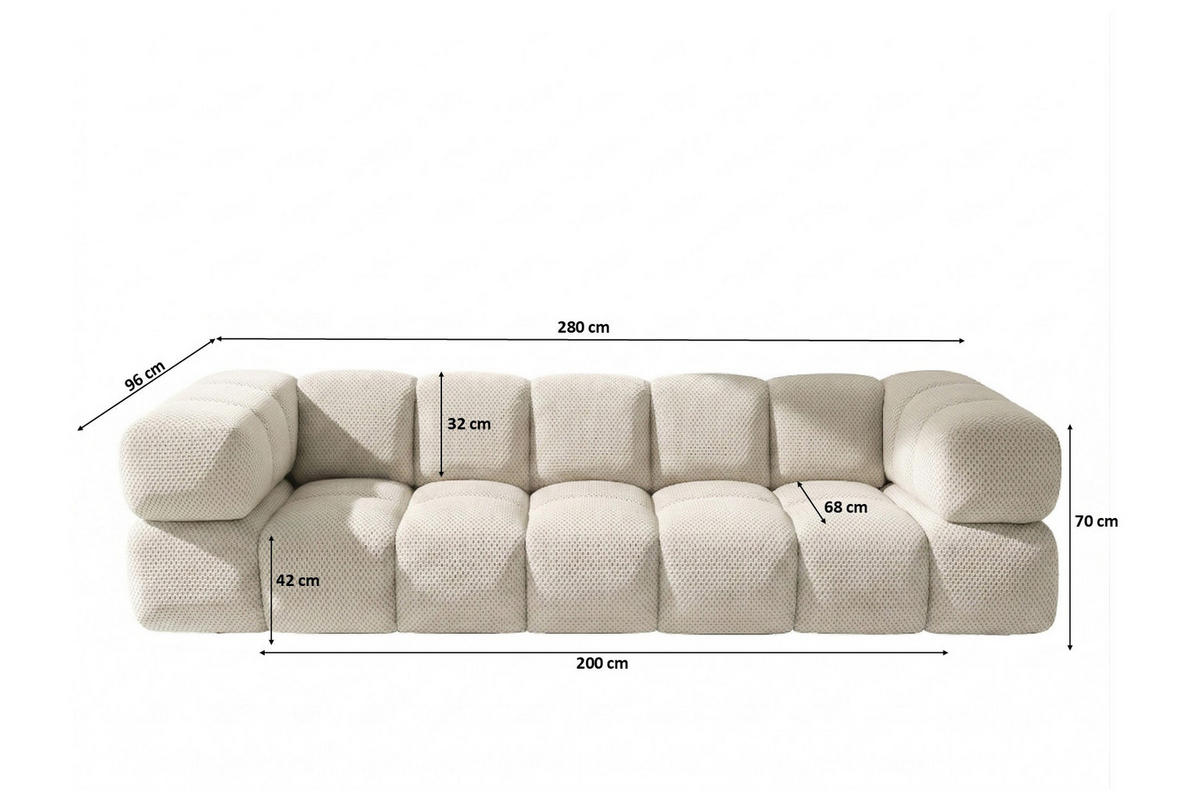SOFA 4-SITZER, Strukturierter Premiumstoff Sonic, Beige, Averro - Beige, Holz (280/70/96cm) - Kaiser Möbel