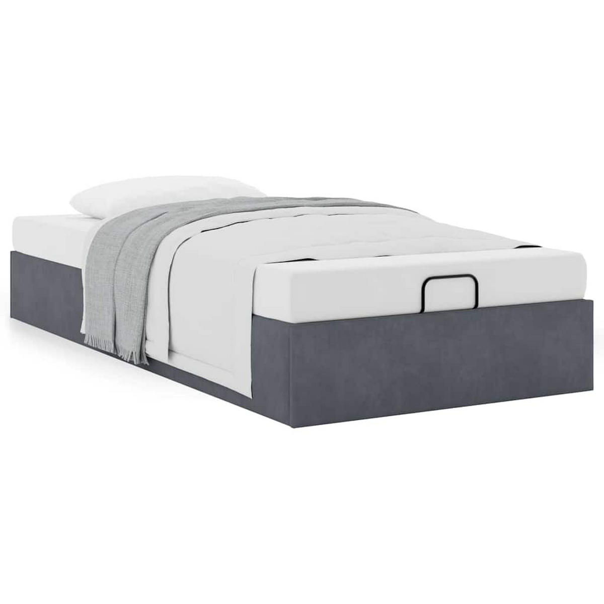 OTTOMAN-BETT Ohne Matratze Dunkelgrau 90/200 Cm Samt - Grau, Holzwerkstoff (90/200cm) - vidaXL