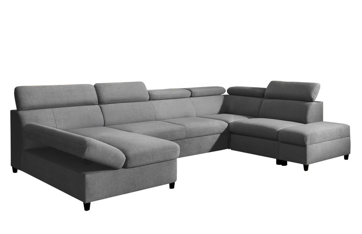 WOHNLANDSCHAFT Olettio Grau 342/205/96 cm – großes Sofa mit Schlaffunktion R - Schwarz/Grau, Holz/Textil (342/96/205cm) - AX Living