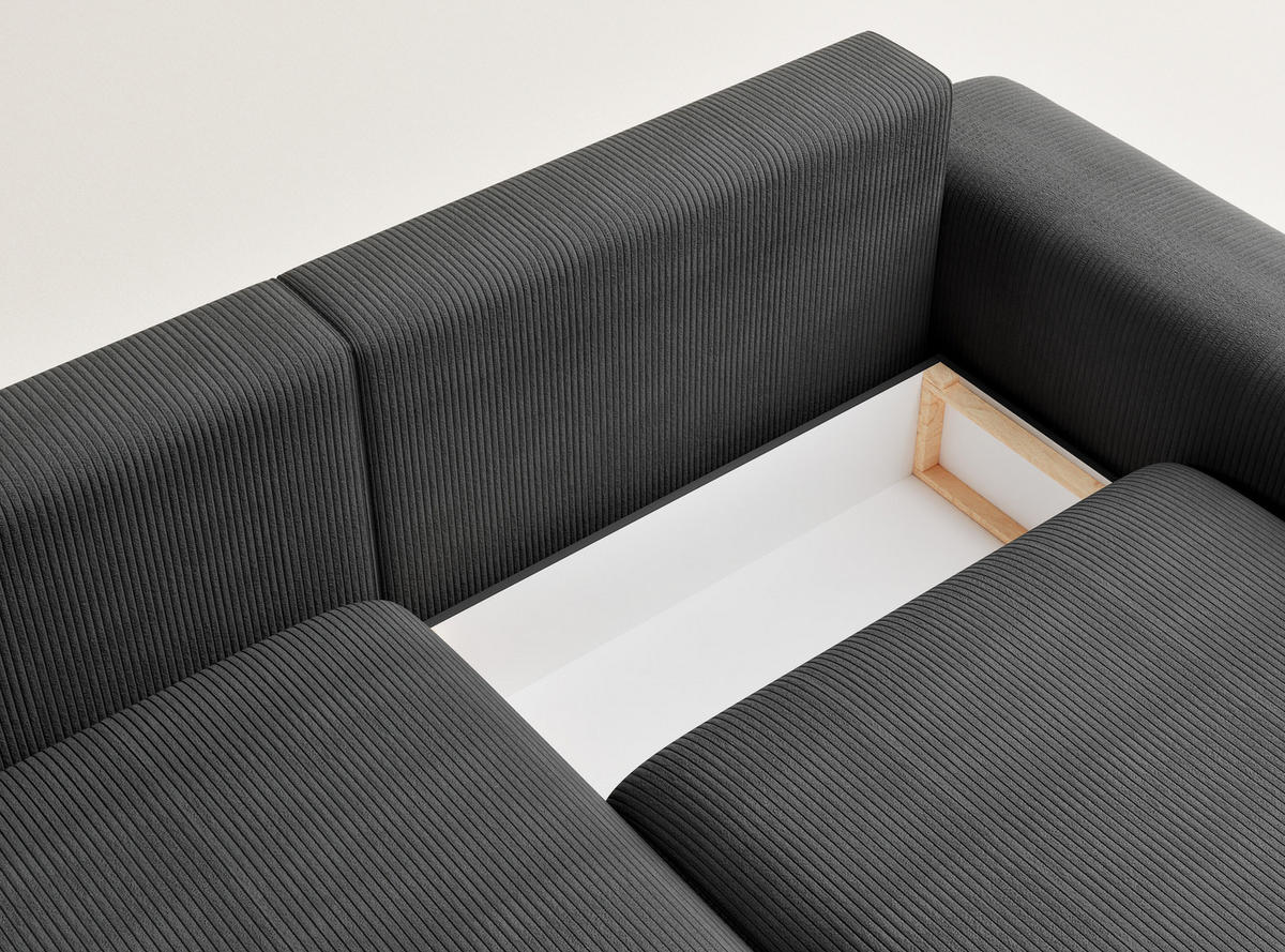 ECKSOFA MIT SCHLAFFUNKTION Solo Anthrazit Samtstoff - Anthrazit/Schwarz, Holz/Holzwerkstoff (255/168cm) - Maison de Reve