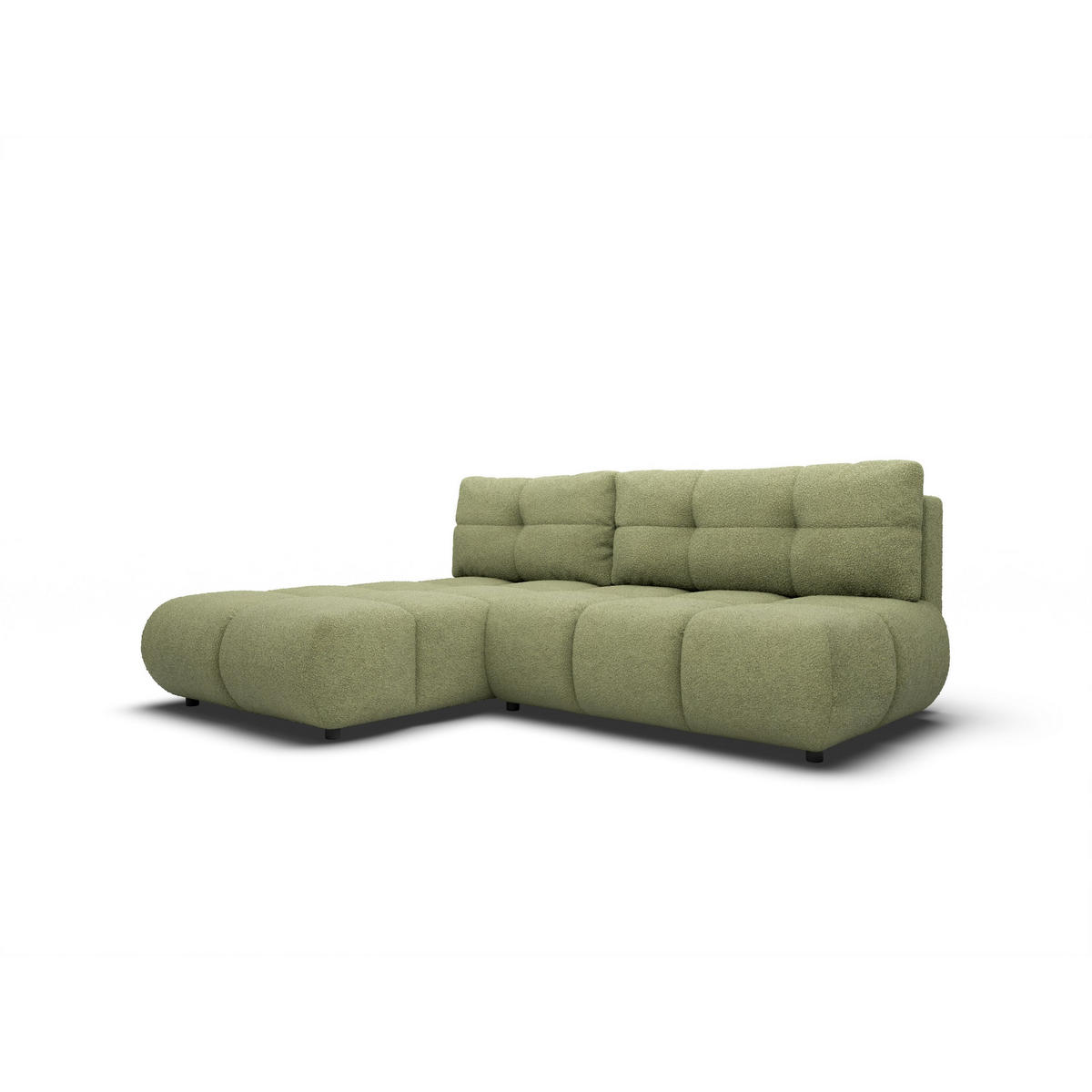 ECKSOFA CORSO L-S Grün Boucle-Stoff mit Schlaffunktion - Grün, Holz (230/177cm) - MASSENO