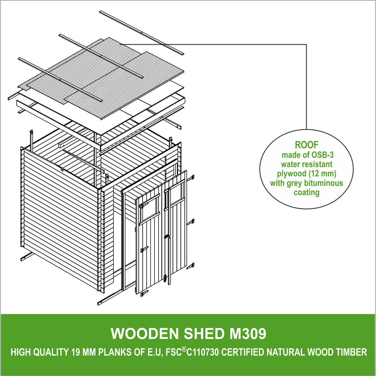HOLZ-GARTHENHAUS - B204xL204xH202 cm/ 3.53 m2 - M309 - Beige, Holz (204/200/204cm) - Timbela