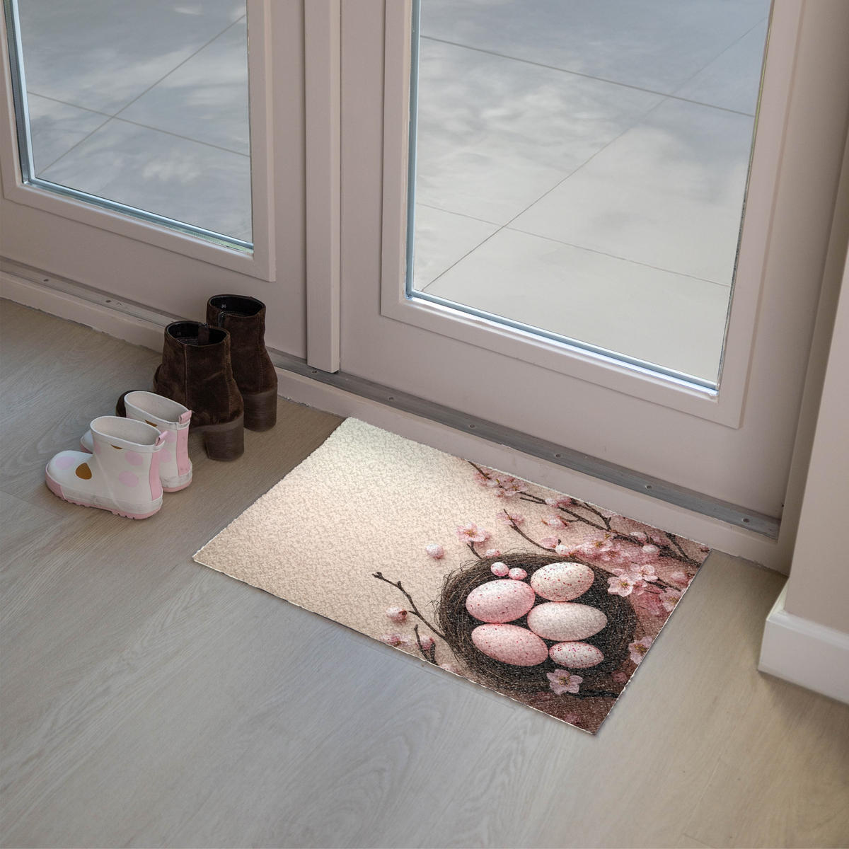 FUSSMATTE Rosa - Blüten - Eier 60x40 cm - Hellrosa, Kunststoff (40/60cm) - MuchoWow