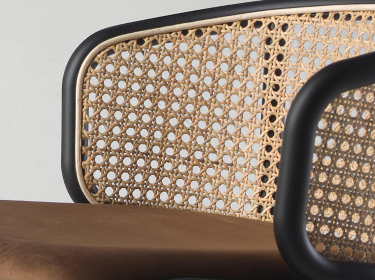 HOCKER aus braunem Samt und Rattan , Braun Schwarz 51/50/95 cm - Schwarz/Braun, Textil (51/95/50cm) - ANGEL CERDA