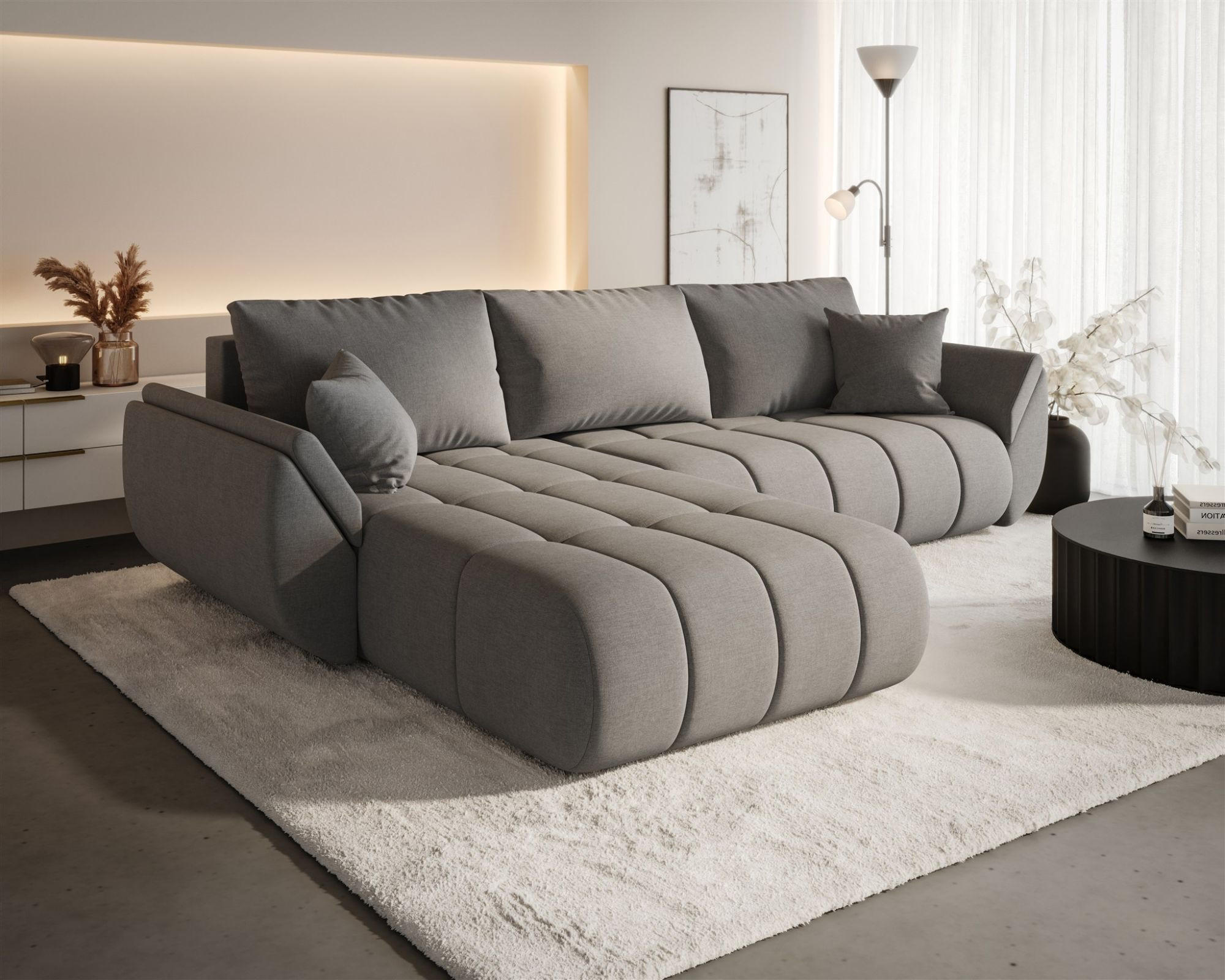 ECKSOFA Misato In Wind - Graubraun, Holzwerkstoff/Textil (175/280cm) - Fun Möbel