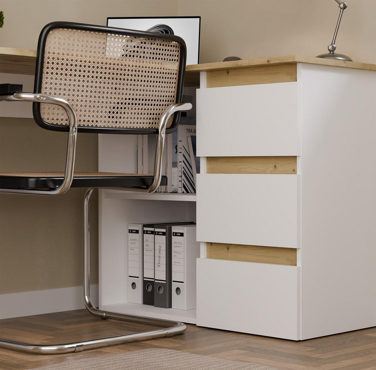 SCHREIBTISCH Weiß, Artisan Eiche 120/75/49 - Weiß/Eiche Artisan, Holzwerkstoff (49/120/75cm) - RAUMHIRSCH FURNITURE