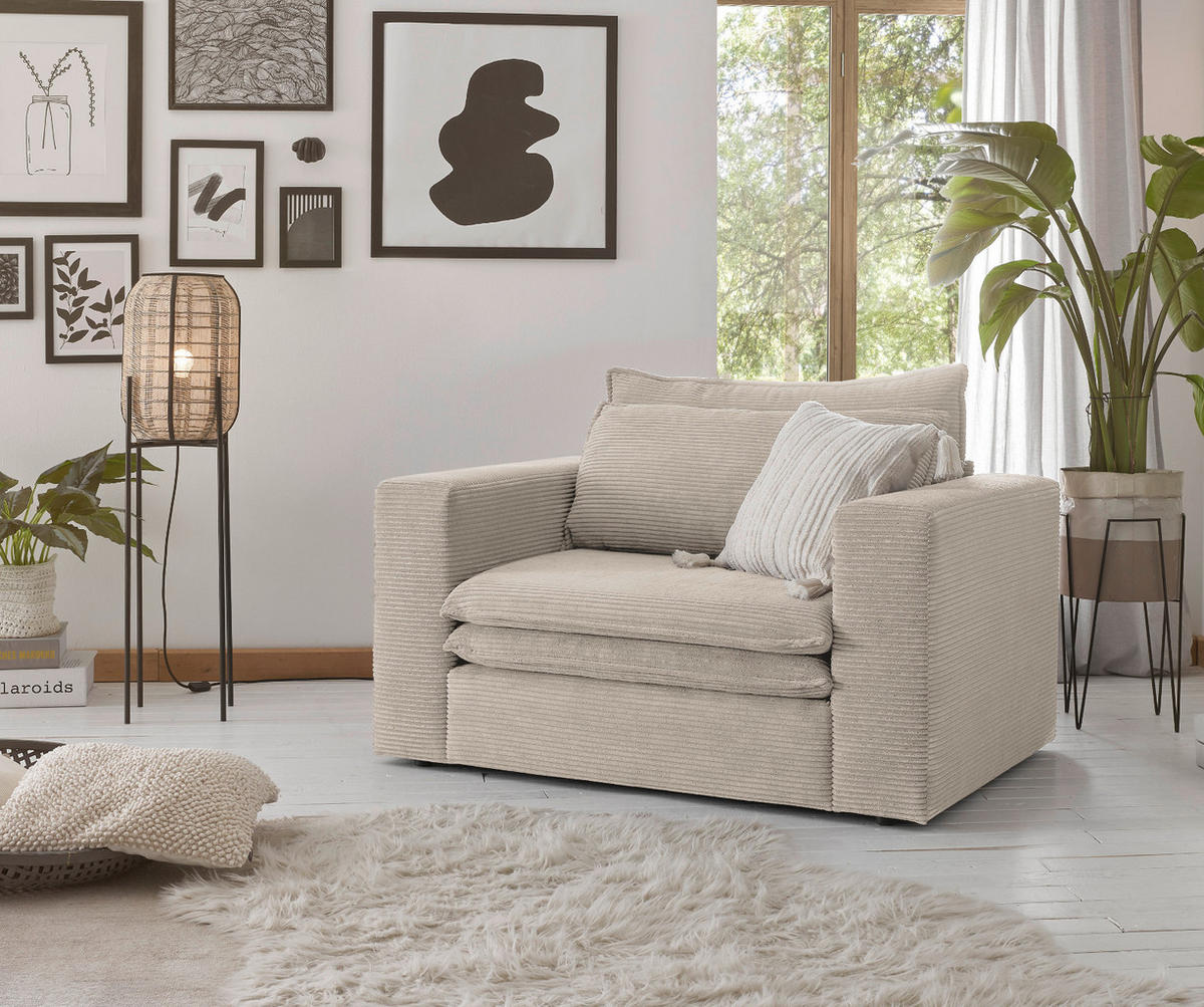 LOVESEAT beige Cord, Loungesessel 125 cm - Beige, Holz/Kunststoff (125/83/91cm) - Furn.Design