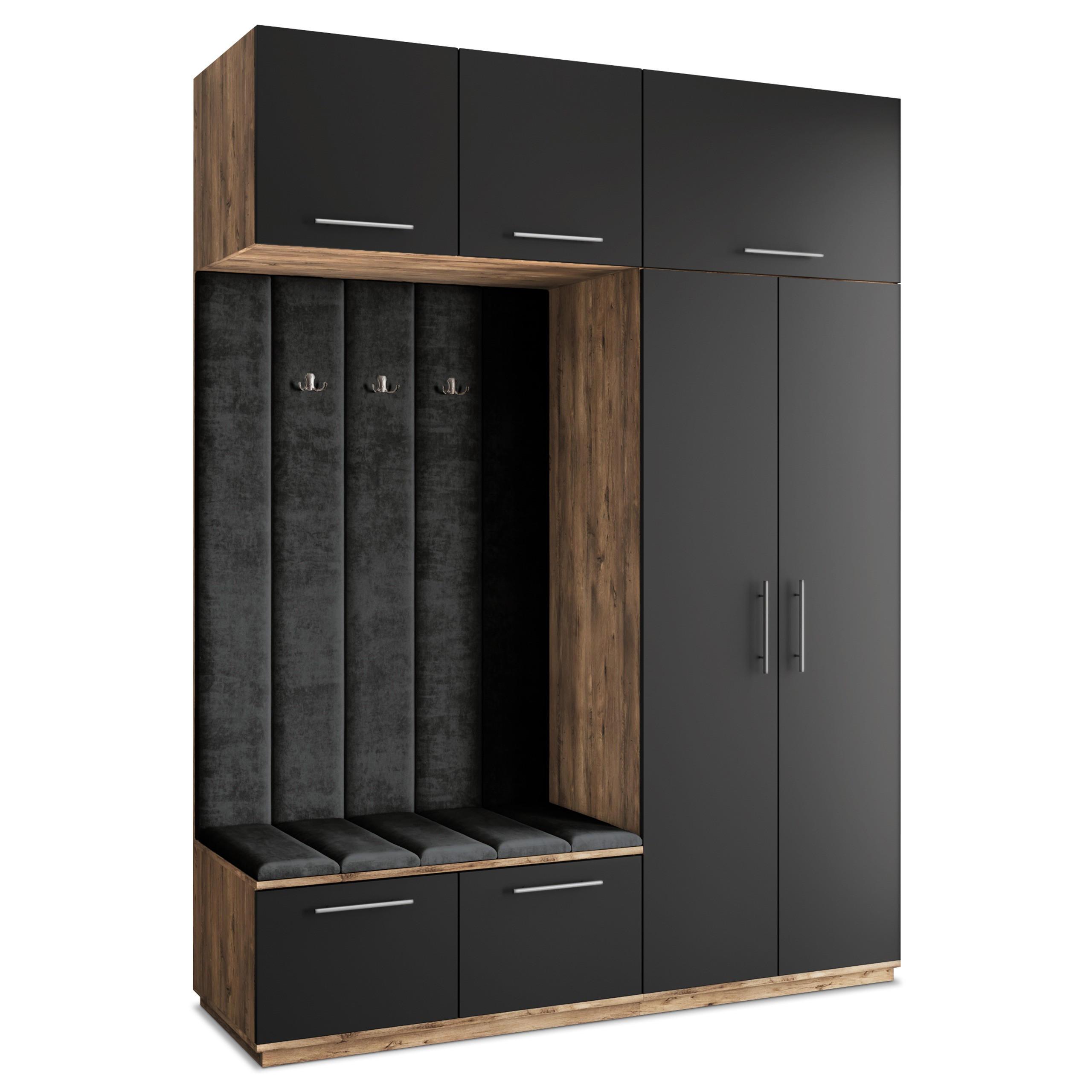 Masseno Garderobenschrank Eiche, Schwarz, Schwarz 180x240x60 cm