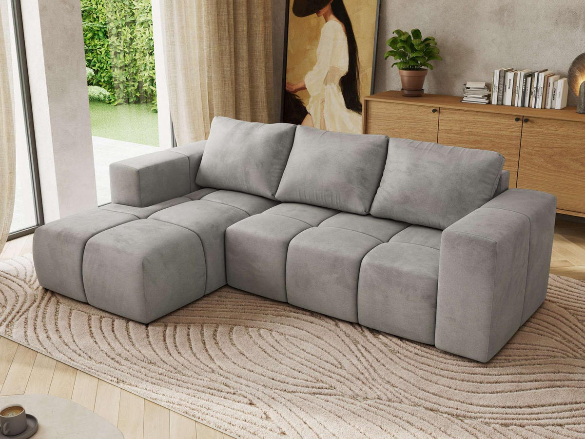 ROHOVÁ SEDAČKA MONIVA L - Světle šedá Samet - Levá Strana - černá/světle šedá, textil/plast (164/266cm) - MKS