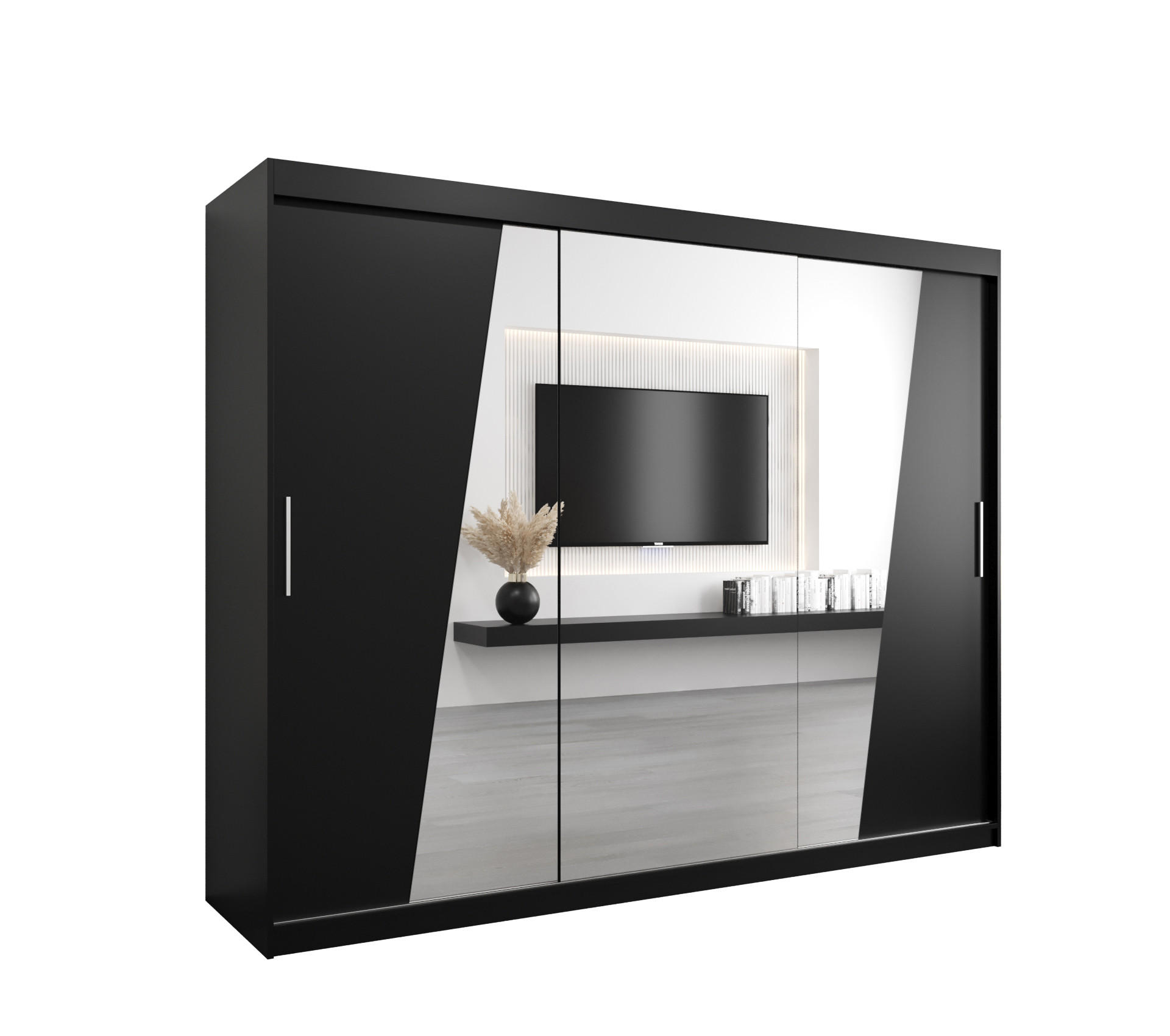 SCHWEBETÜRENSCHRANK 200/250/62 3-türig - Silberfarben/Schwarz, Holz/Kunststoff (250/200/62cm) - MÖBEL KRYSPOL