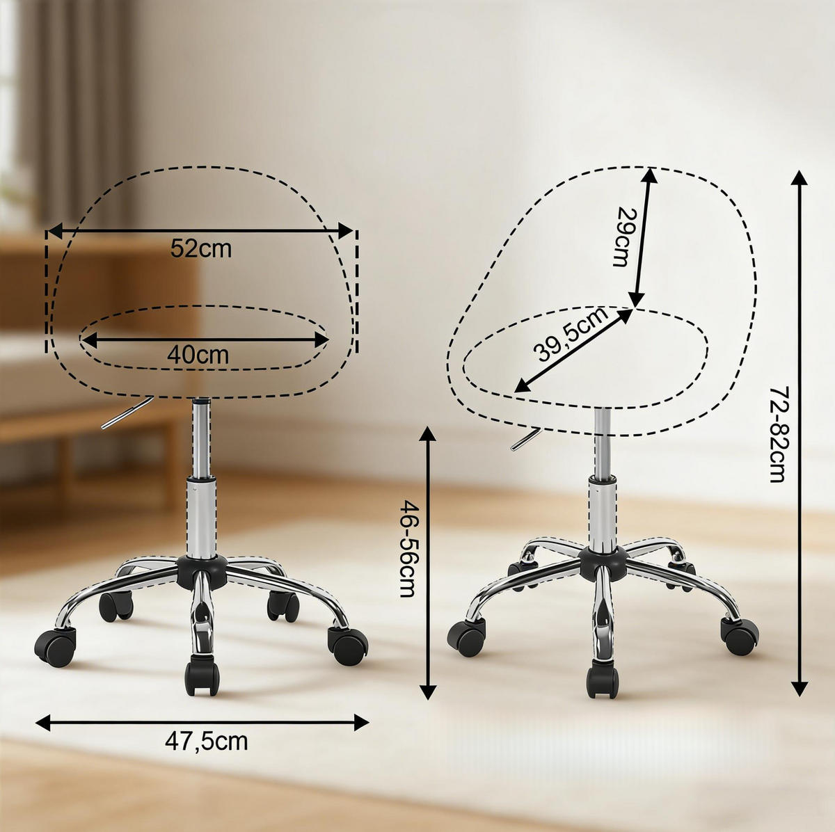 DREHSTUHL 52/52/72-82 cm Dunkelgrau aus Samt und Metall mit Rollen - Dunkelgrau, Metall (47.5/82/52cm) - OKWISH