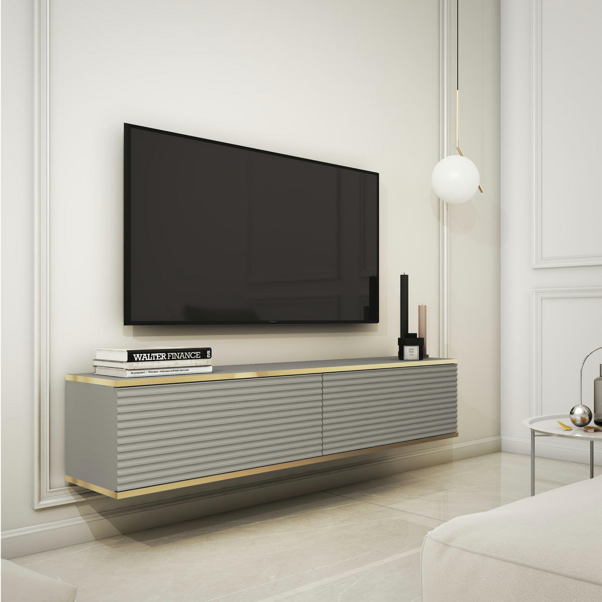 HÄNGEBOARD Banff RTV135 MDF – Graues Matt, Artisan Eiche - Grau, Glas/Holzwerkstoff (135/30/32cm) - Komodee