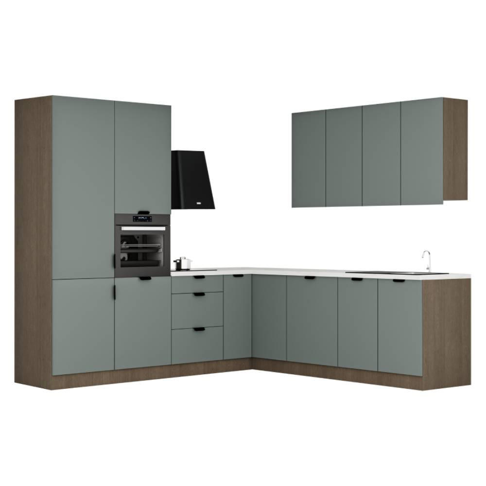 WINKELKÜCHE 265 x 225 cm - Sorento KS15-M265 - in Grün / Dunkle Eiche - Eichefarben/Grün, Holz (490/247/52cm)