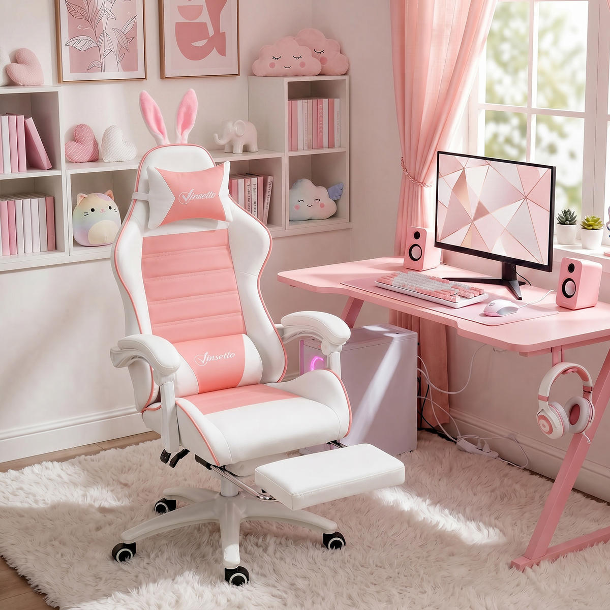 GAMING-SESSEL Rosa Kunstleder, Schaumstoff 65xx63x142 xm - Rosa, Kunststoff (63/142/65cm) - DESIGN IN