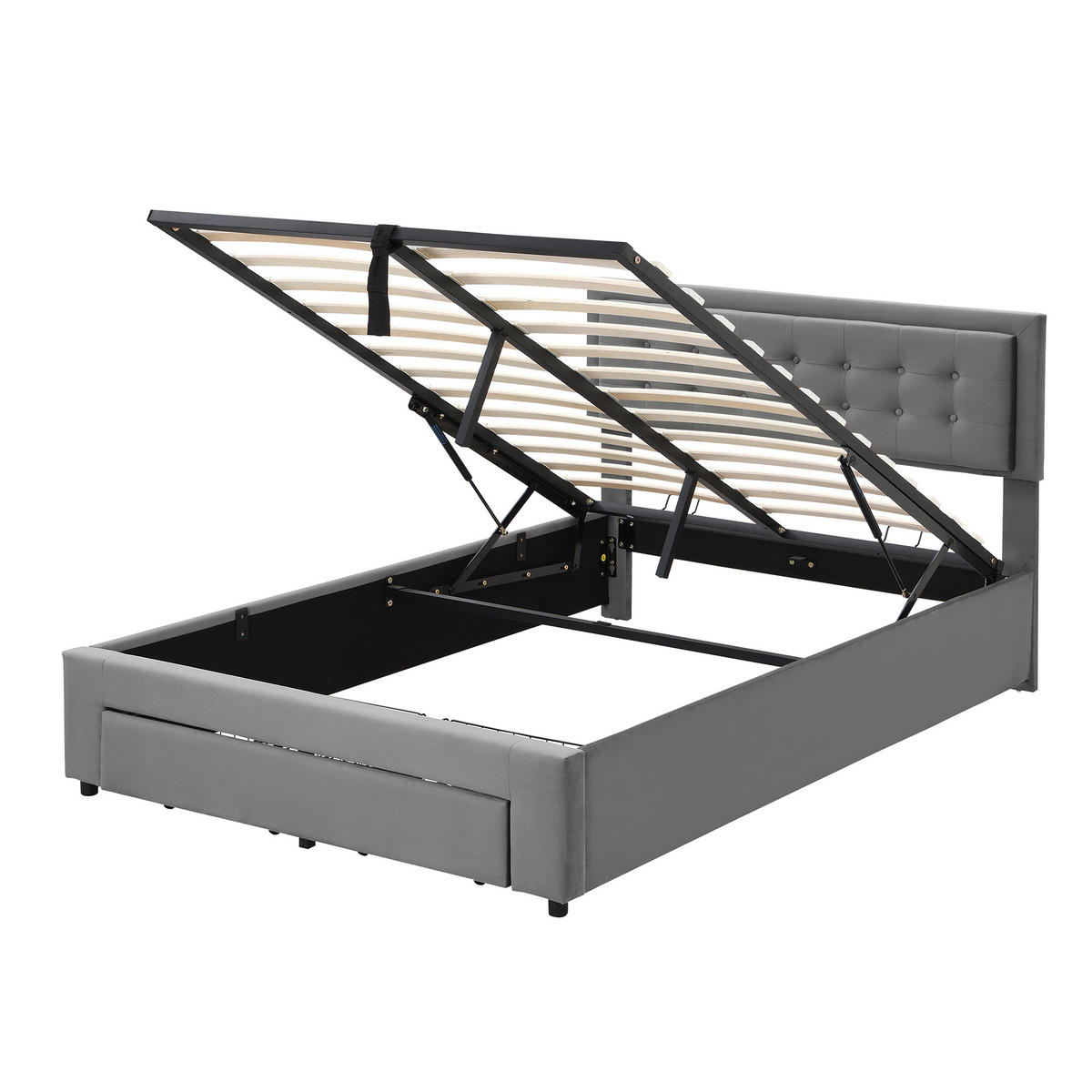 POLSTERBETT 140/190 cm grau aus Samt mit Stauraum und verstellbarem Kopfteil - Grau, Textil (140/190cm) - OKWISH