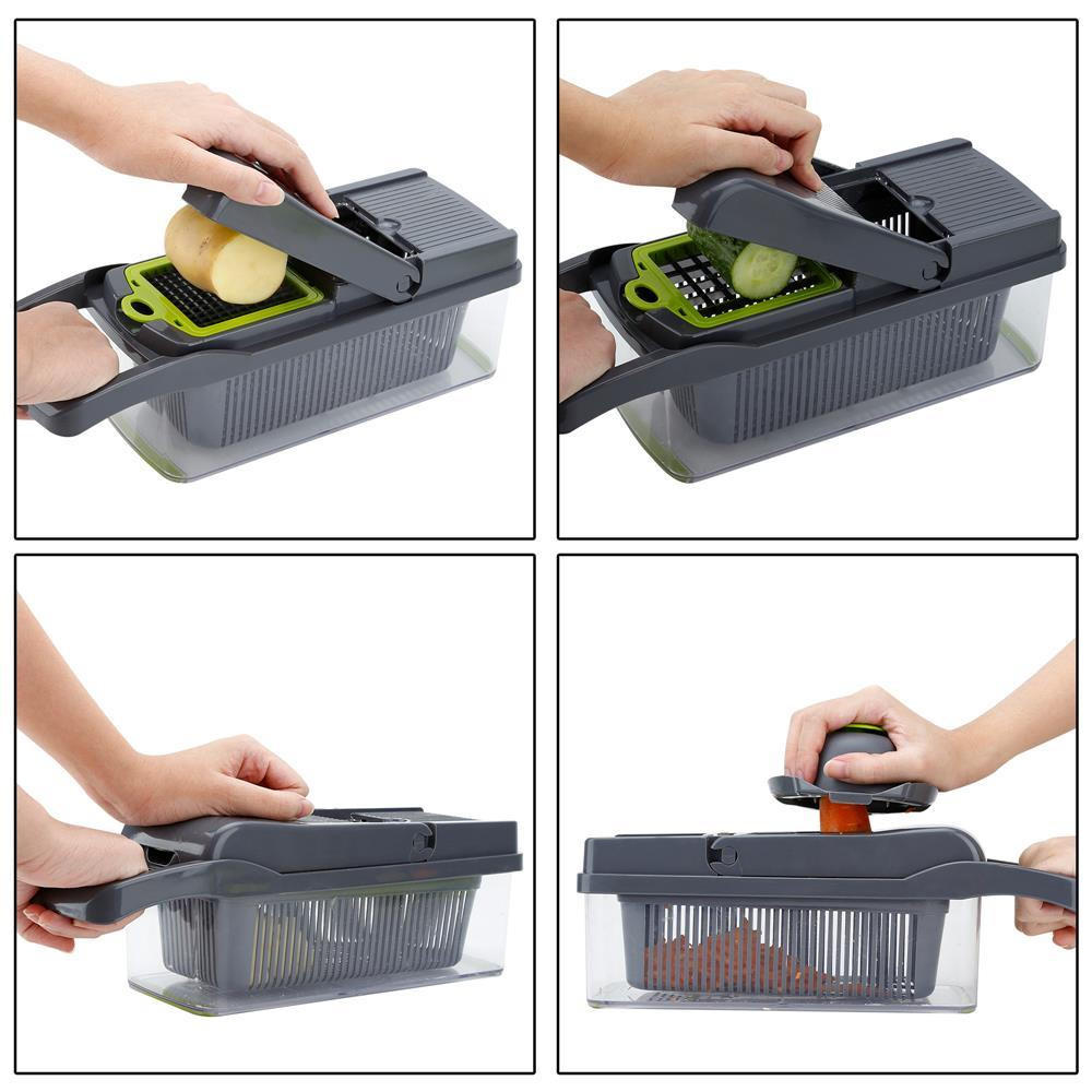 MULTISCHNEIDER für Gemüse, Obst, Fleisch - Grün, Kunststoff (12/12/35cm) - Intirilife