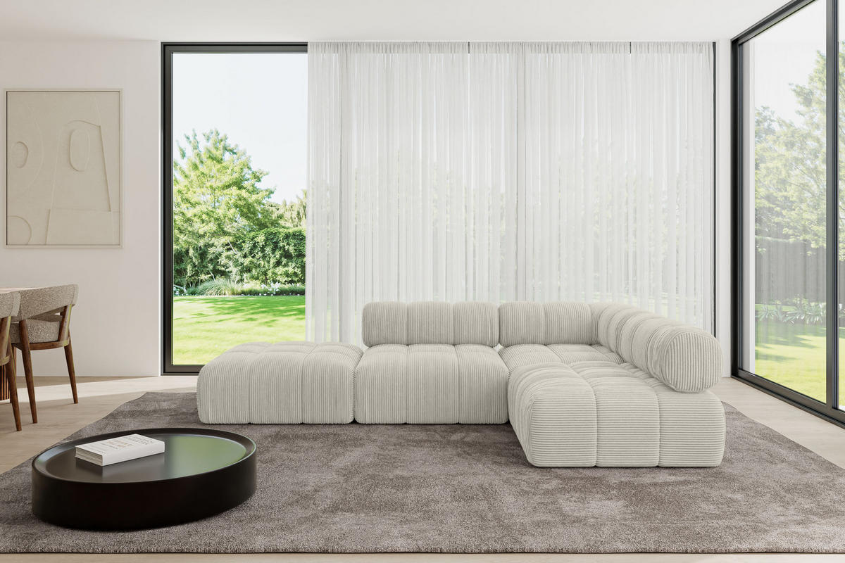 ECKSOFA modulares Sofa Favio-L1 - 285x190x70 cm Creme Cord - Hellgrau/Creme, Holzwerkstoff/Textil (285/190cm) - ALTDECOR