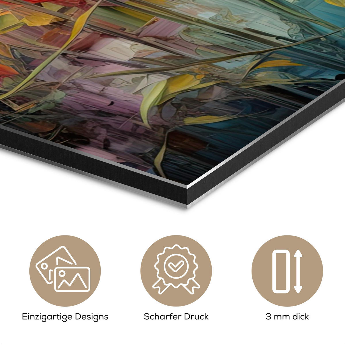 METALLBILD Blumen - Aquarell - Kunst - Botanisch - Natur 40x60 cm - Orange, Metall (40/60cm) - MuchoWow