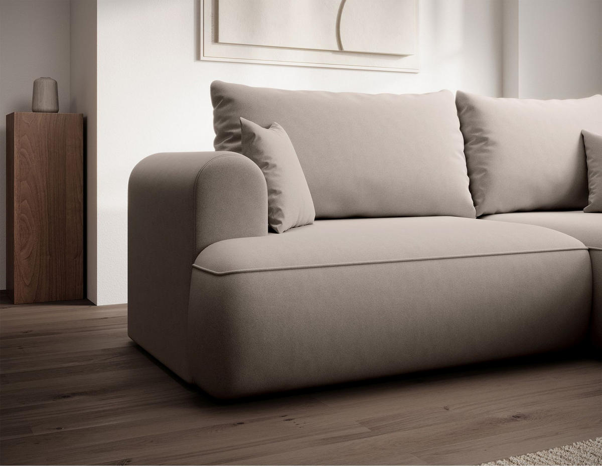 ECKSCHLAFSOFA Ovo Mini Grau Easy-Clean-Samtbezug - Schwarz/Grau, Kunststoff/Textil (238/156cm) - Selsey