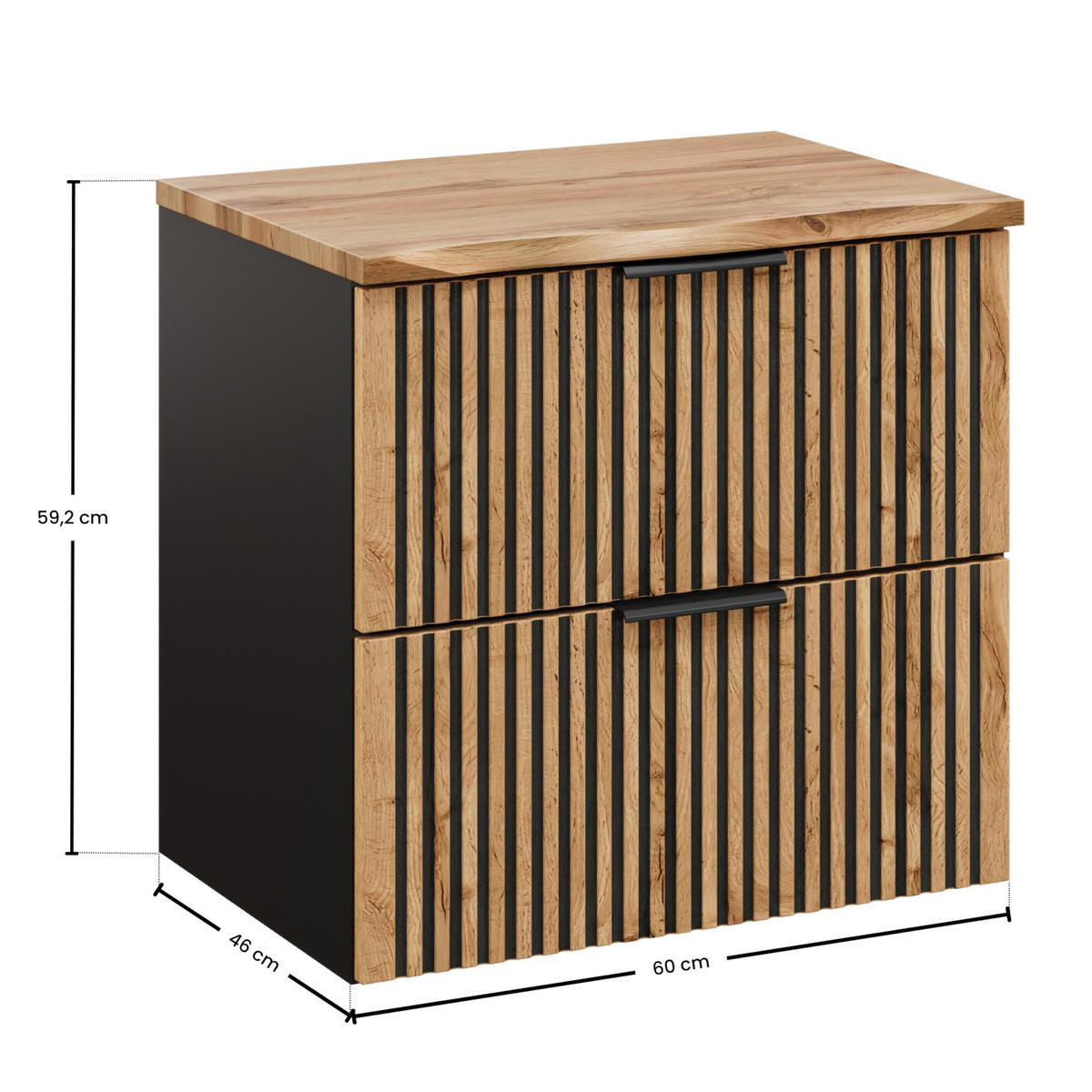 WASCHBECKENUNTERSCHRANK TILO SET1 Profilierte Fronten Schwarz Eiche - Eichefarben/Schwarz, Glas/Holzwerkstoff (60/60/46cm) - Komodee