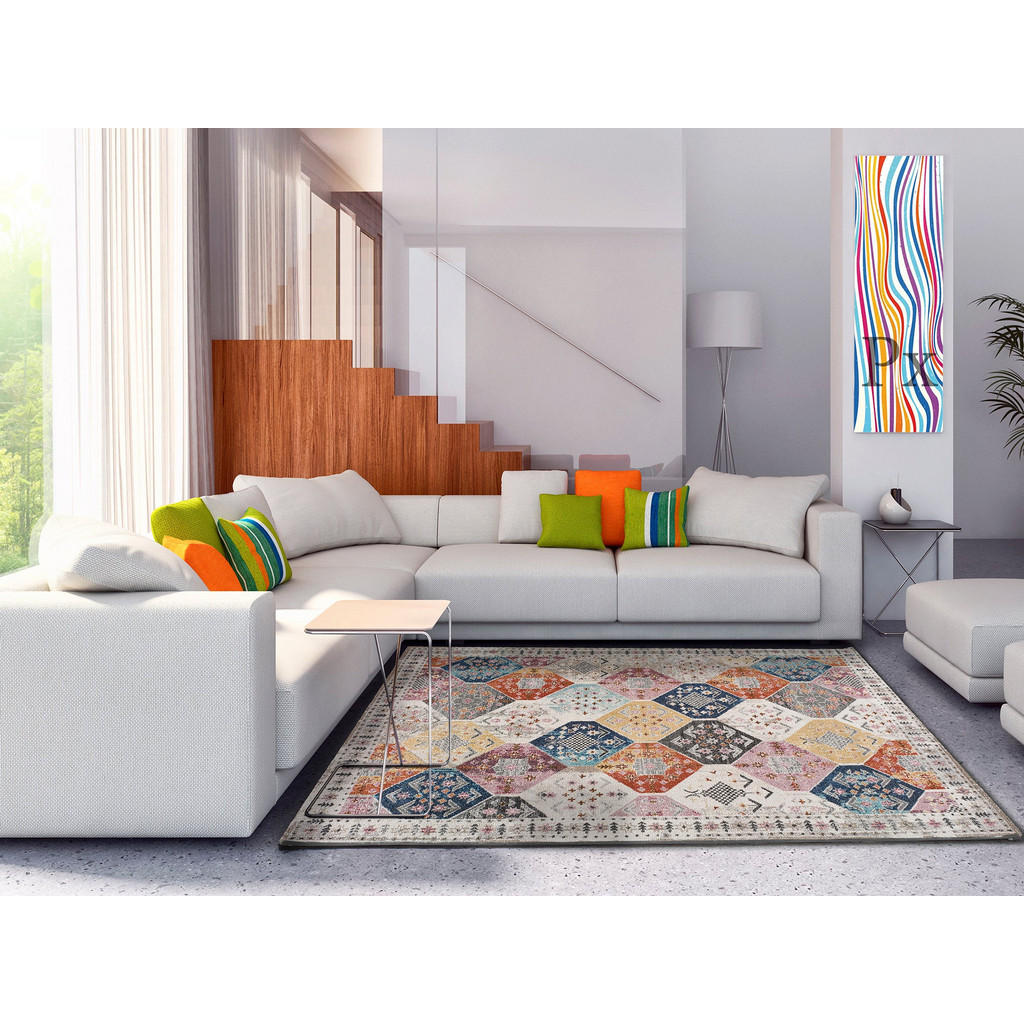 Thumbnail - Atticgo Vintage-Teppich, Mehrfarbig, Textil, Grafikmuster, Rechteckig, 160x230 cm, Oeko-Tex® Standard 100, in verschiede...