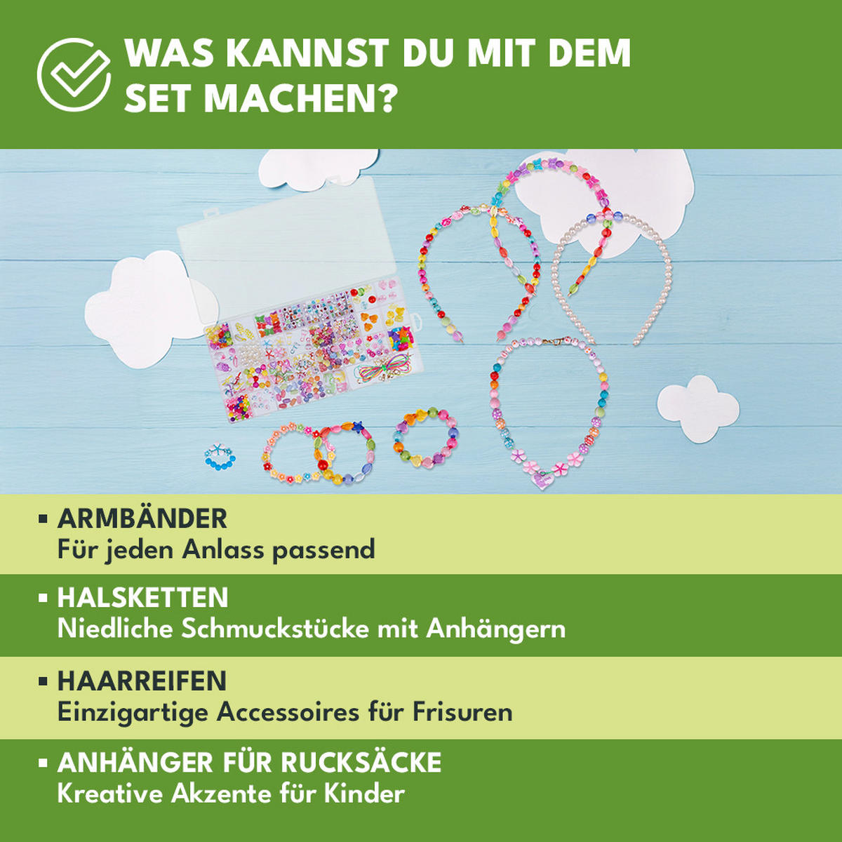 PERLEN SET 750 Stück Bastelset für Armbänder - Multicolor, Kunststoff (17/16cm) - KRUMAD