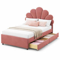 KINDERBETT 90/200 cm in Rosa Samt mit 2 Schubladen - Dunkelrosa, Holzwerkstoff/Textil (90/200cm) - CHICFURN