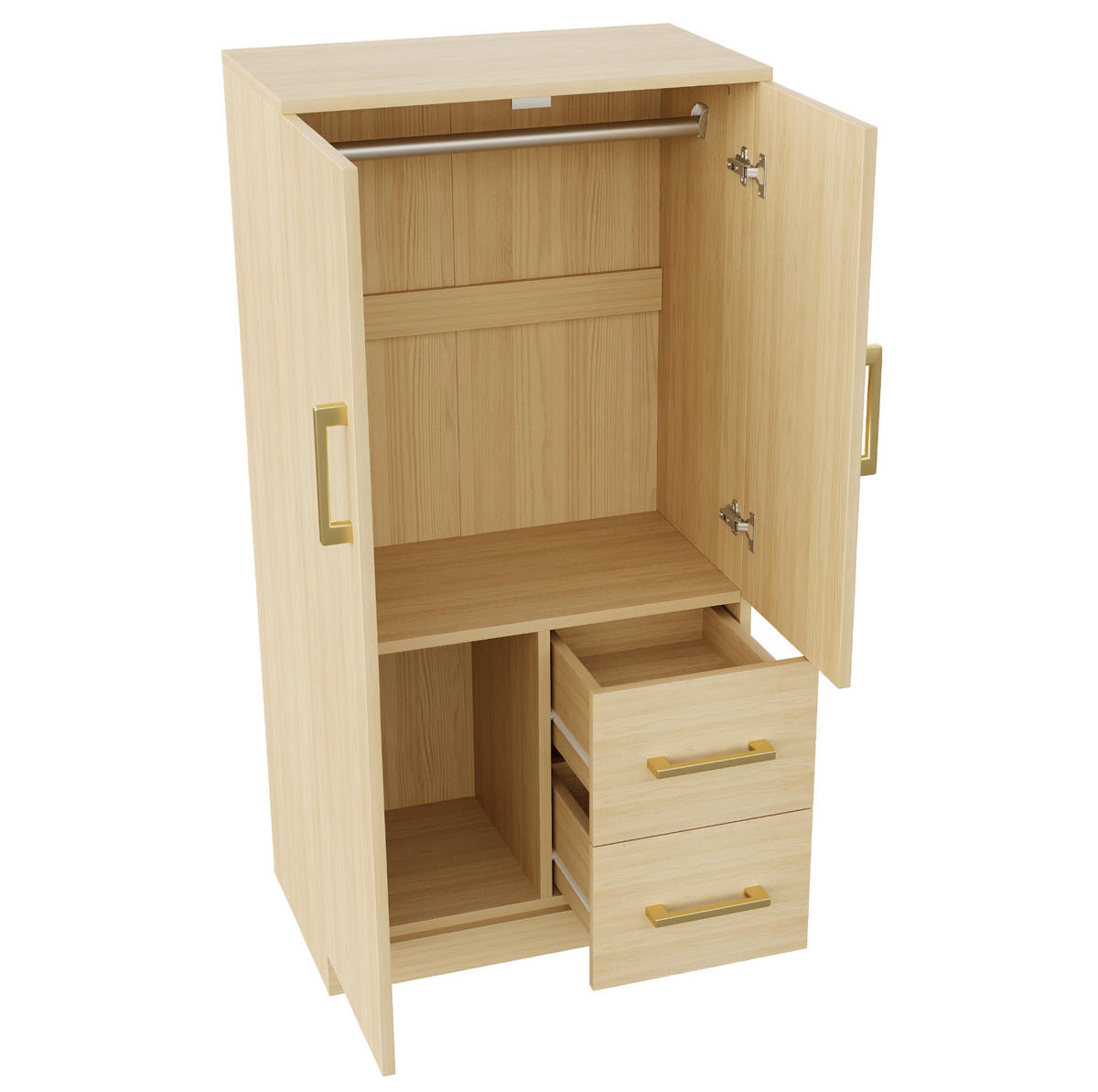 KLEIDERSCHRANK 70/40/135 cm mit 2 Drehtüren und 2 Schubladen in Holzfarbe - Naturfarben, Holz (70/135/40cm) - BEAOK