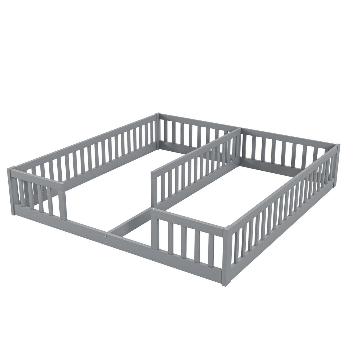 KINDERBETT 204/187/40 cm aus Kiefer und MDF mit umlaufendem Sicherheitsgitter Grau - Grau, Holz (90/200cm) - Modenvie