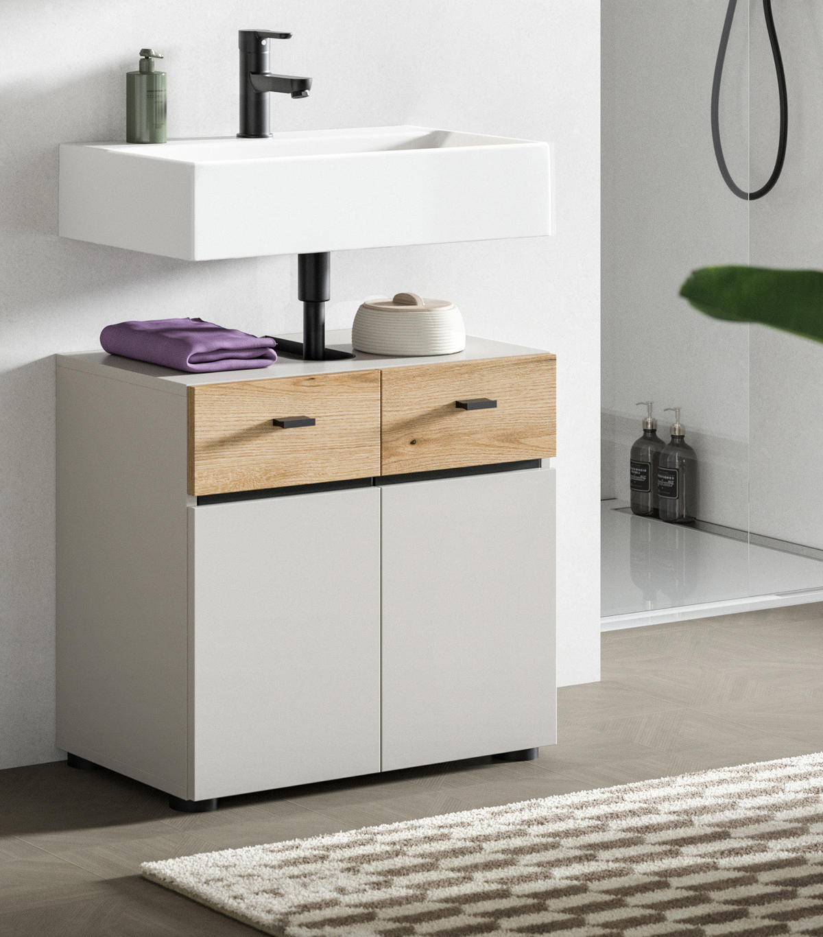 WASCHBECKENUNTERSCHRANK Kaschmir, Eiche Evoke 60 cm, Badschrank 2-türig - Kaschmir/Eichefarben, Holzwerkstoff/Kunststoff (60/56/35cm) - Inn.Furn
